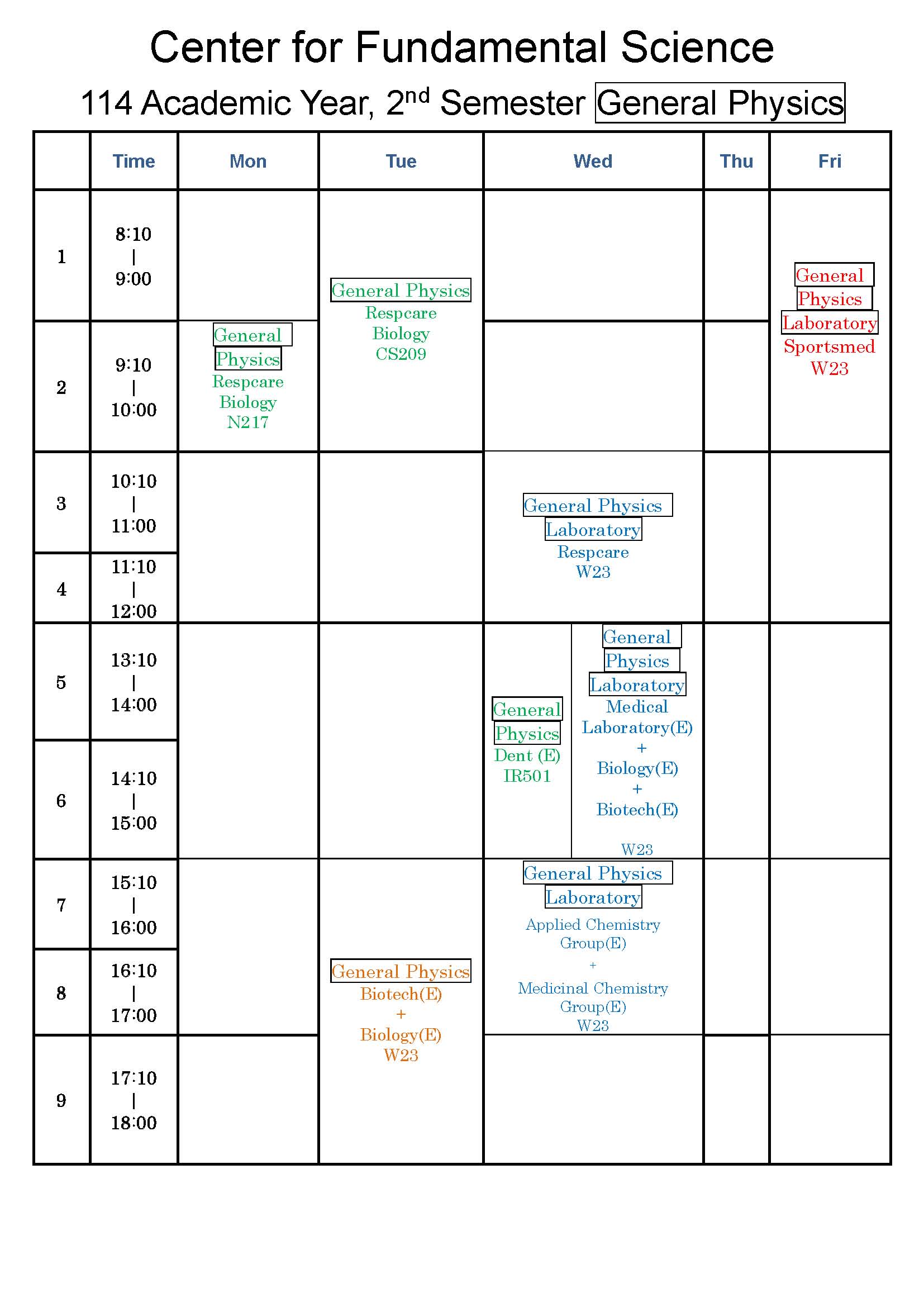 108年度第一學期普物課表表格英文